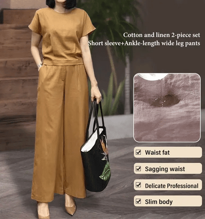 ⏰ Last Day 50% OFF – Elegant Solid Cotton Linen 2-Piece Set | Breathable, Relaxed Fit & Effortlessly Chic 🌿✨