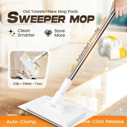 ⏰ LIMITED TIME OFFER !!🏆Flat Mop with Stainless Steel Handle – Reusable Washable Mop Cloths Included, Make Everyday Floor Cleaning Easier ✨