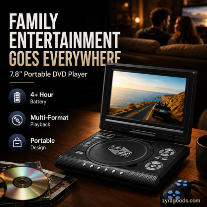 📺 Keep the Kids Happy on Every Road Trip – 7.8" Portable DVD Player with Rechargeable Battery. Free UK Delivery