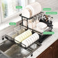 Foldable Over Sink Dish Drying Rack｜Pull-Out 2-Tier Dish Drainer with Utensil Holder｜Space Saving Kitchen Organizer