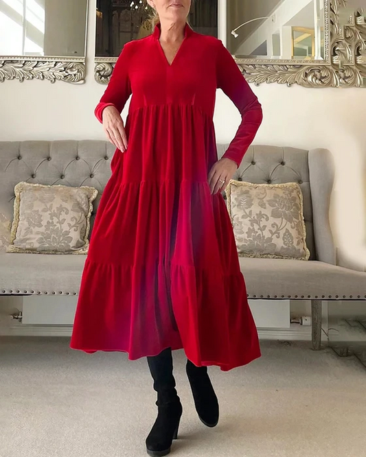 Solid-Color Velvet Elegant Swing Dress