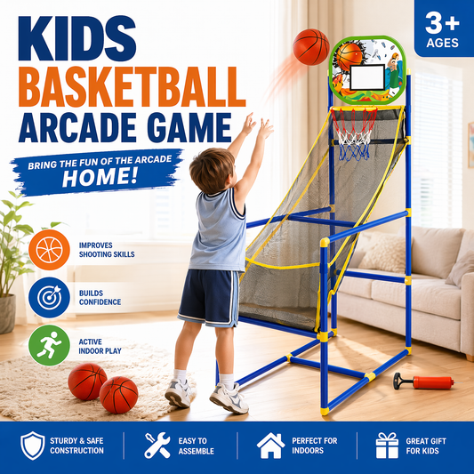 🥳 2026 HOT SALE 🥳💞 50K+ SOLD! 🏀🎯 50% OFF! Kids' Indoor Basketball Arcade Game – Auto Ball Return, Sturdy & Safe. 4 Balls + Pump Included. Quick Setup, Endless Fun! 🧒💨✨