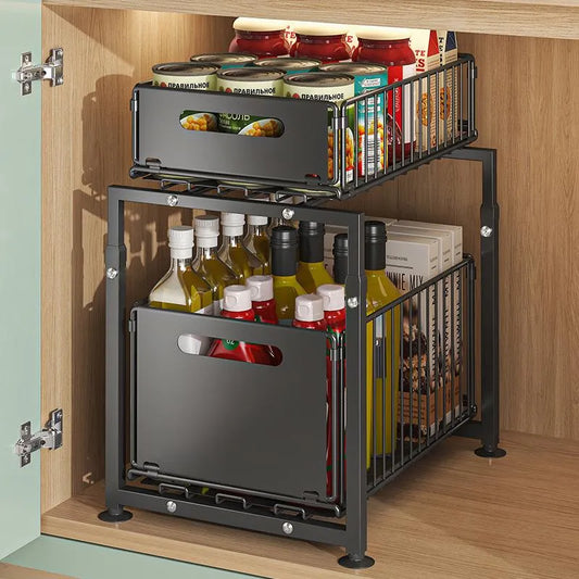 📢🔥50% OFF! 📦2-Tier Pull-Out Shelf – Double Storage & Easy Reach, Make Your Cupboards Tidy & Accessible 🔄💪