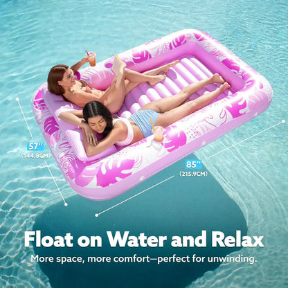 Sloosh-L/XL Inflatable Tanning Pool Lounge Float With Cup Holder, 70“X46”/85″ x 57″ Extra Large Pool Floats Adult with Pillow, 4 in 1 Suntan Tub Raft Floatie, Sunbathing Bed Lounge for Water Blow Up Kids Ball Pit Party Gifts, inflatable Sofa Swimming