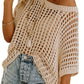 🏖️Women's Summer Scoop Neck ShortSleeve Sweater Casual Crochet Hollow Out KnitTops