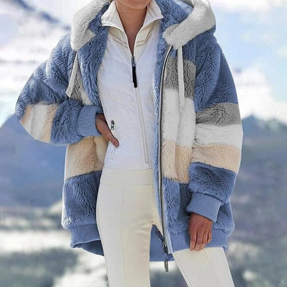 🔥HOT SALE 50% OFF💕2025 New Women's Winter Plush Hooded Colorblock Jacket With Pockets