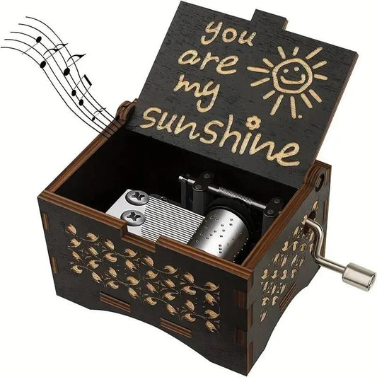 📢50% OFF !! ⏰"You Are My Sunshine" Musical Box, Hand Crank Wooden Engraved Music Box, Romantic Keepsake Gift for Loved Ones🎁