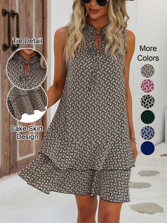⏳ Limited-Time 50% OFF ⏰ Women's Geometric Print Bow Dress – Modern Art-Inspired Print, Feminine Bow Detail & Flattering Silhouette 💃✨