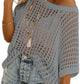 🏖️Women's Summer Scoop Neck ShortSleeve Sweater Casual Crochet Hollow Out KnitTops