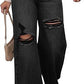 💃 High-Waisted Ripped Wide-Leg Jeans – Designed to elongate the legs and flatter the waist. A loose, relaxed fit through the hip and thigh with a gentle distressed finish. Button fly, floor-skimming hem & effortless cool for every body shape 🌸
