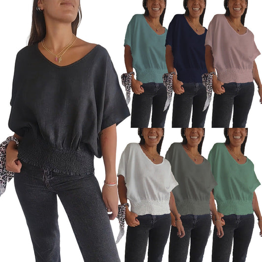 Simple Solid Color V-Neck Half-Sleeve T-Shirt