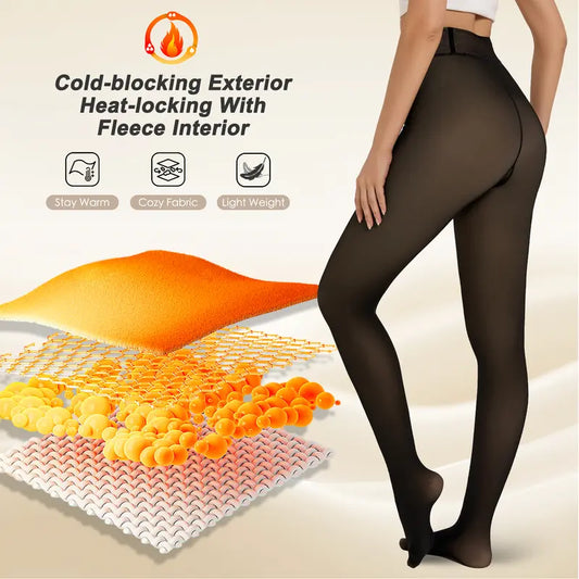 Women's Fleece Lined Tights Fake Translucent Warm Thermal Pantyhose