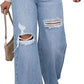 💃 High-Waisted Ripped Wide-Leg Jeans – Designed to elongate the legs and flatter the waist. A loose, relaxed fit through the hip and thigh with a gentle distressed finish. Button fly, floor-skimming hem & effortless cool for every body shape 🌸