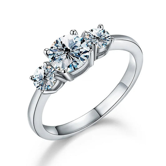 3 Stones Moissanite Sterling Silver Ring