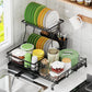 Foldable Over Sink Dish Drying Rack｜Pull-Out 2-Tier Dish Drainer with Utensil Holder｜Space Saving Kitchen Organizer