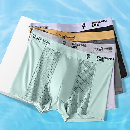 🔥2024 New Year's Hot Sale🔥Men's Ice Silk Breathable Mesh Boxer Briefs（4 Piece Set）