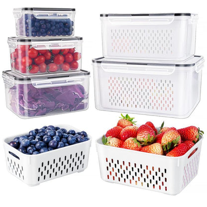 3PCS Fruit Storage Container Set for Fridge with Removable Colander