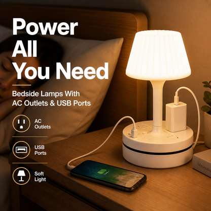 🛏️ Tidy Nightstand, Fully Charged – Bedside Lamp with USB & Wireless Charging. 50% Off. UK Stock