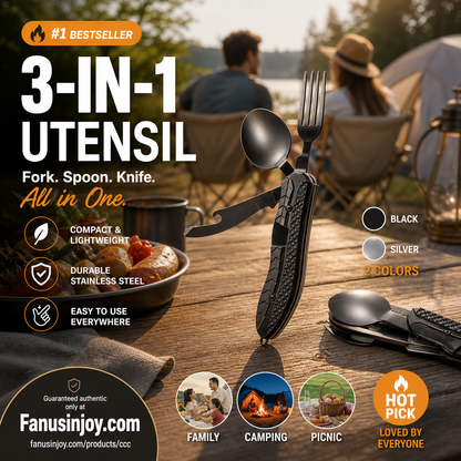 🎉🎉 Surprise 50% OFF! 🏕️ Must-Have for Outdoor Trips 🍴🥄 4-in-1 Outdoor Folding Multifunctional Cutlery Set – Compact, Portable & Perfect for Camping, Hiking & Picnics ✨