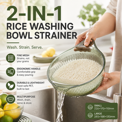 🍚 Wash Rice Without Losing a Grain – Fine Mesh Colander Bowl with Handle. UK Stock