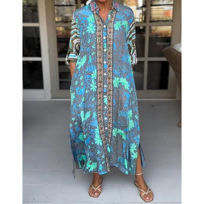 Fashion Printed Maxi Dress with Side-Slit