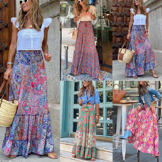 Women’s Trendy Boho Style Floral Flowy Maxi Skirt