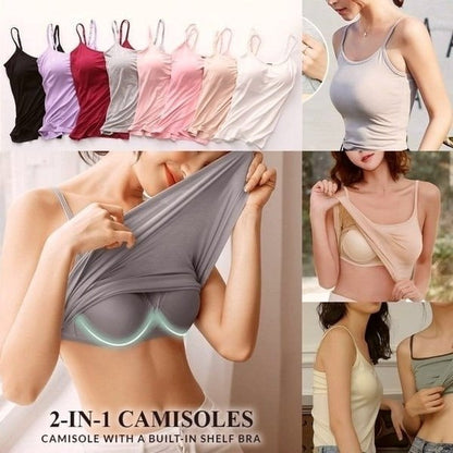 🔥 Summer Sale 🔥 Stretch Cotton Camisole with Built-In Bra – Soft, Supportive & Perfect for Layering or Wearing Solo ☀️✨