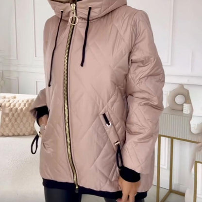 Parka de invierno de moda para mujer con cuello alto y largo hasta la cadera