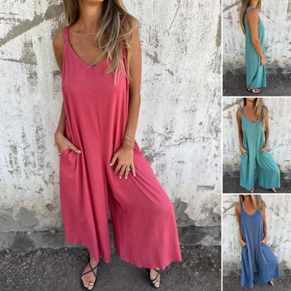 🍧Summer Hot Sale 49% OFF💞Women's Casual Loose Cotton-Linen Blend Jumpsuit with Pockets and Adjustable Straps