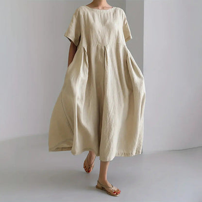Women’s Casual Loose Fit Round Neck Dress with Pockets