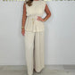 Women's Sleeveless Belted Top and Long Pants Set