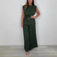 Women's Sleeveless Belted Top and Long Pants Set