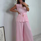 Women's Sleeveless Belted Top and Long Pants Set