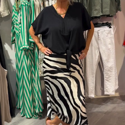 Women's Knot Front Blouse & Midi Skirt Casual Set