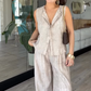Women's Sleeveless Button Down Vest & Pants Set