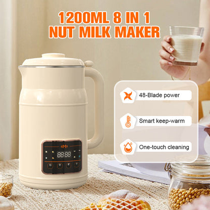 🥛 8-in-1 Nut Milk Maker – 48-Blade Stainless Steel & Keep-Warm Tech, Fresh Plant Milk at Home Made Easy ✨