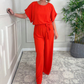 Womens Loose Short Sleeve Belted Wide Leg Pant Romper