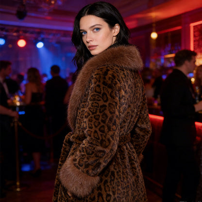 🎁2026 New Arrivals 60% OFF💥Women's Leopard Print Fluffy Faux Fur Coat with Belt🔥🔥