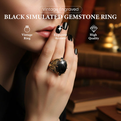 ⏳Limited-time 50% off💥💍Vintage Engraved Black Simulated Gemstone Ring – Bold Vintage Charm for Everyday & Occasion Wear ✨