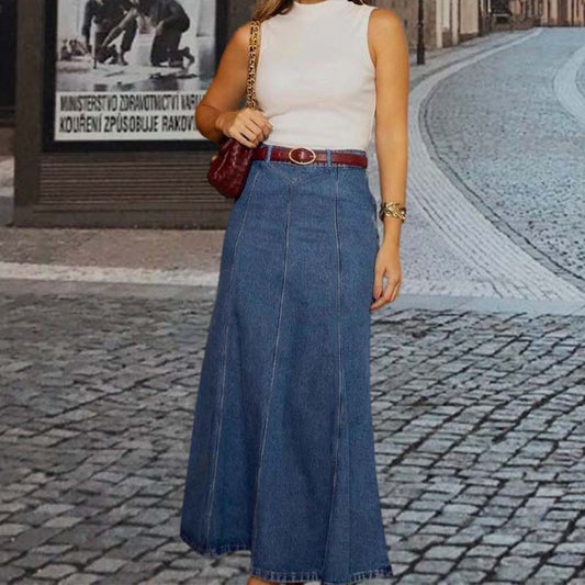 📢2026 Hot Sale 50% off⏰Women's High-Waist A-Line Denim Maxi Skirt
