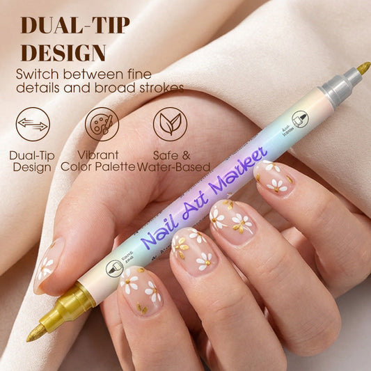⏳ 50% OFF! 🎨Dual-Tip Nail Art Pens – Quick-Dry, No UV Lamp, Fine & Brush Tips, 12/24 Colors, Easy DIY Nail Art 💅🖌️