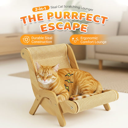 ✨50% OFF⏳2-In-1 Sisal Cat Scratcher Bed, Curved Wooden Frame Cat Lounger🛋️