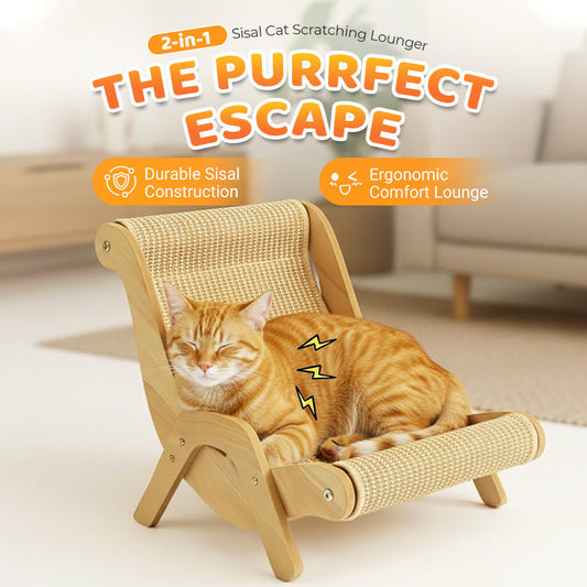 ✨50% OFF⏳2-In-1 Sisal Cat Scratcher Bed, Curved Wooden Frame Cat Lounger🛋️