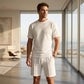 🧵 Men's Textured Short-Sleeve Shirt & Shorts Set – Subtle texture adds depth to your outfit. Relaxed fit, soft fabric & perfect for smart-casual summer dressing 🌿