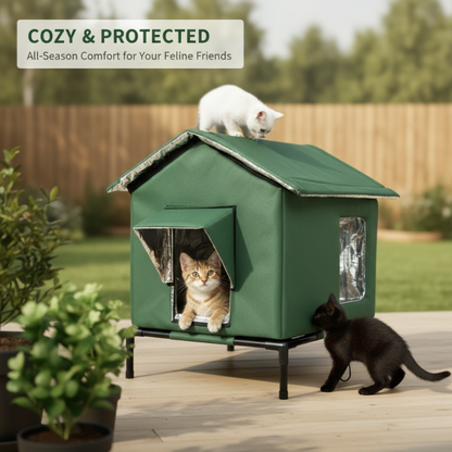 ⏳Limited-Time 50% OFF✨Foldable Raised Outdoor Cat Shelter, Weatherproof Insulated Pet House For Garden & Backyard🐈