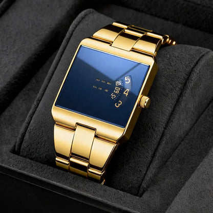⌚50% OFF NOW ! ✨Men's Square Face Quartz Watch – Gold Stainless Steel Band, Unique Dial Design, Business Casual Fashion Wristwatch for Daily & Gift Wear