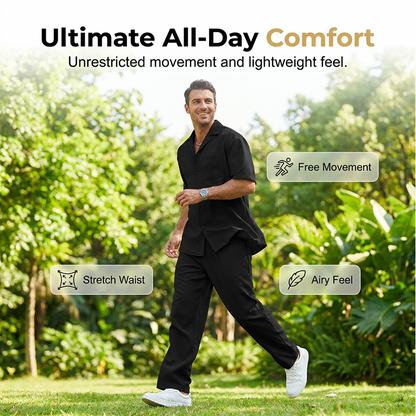 📢📢50% OFF !! ⏰ Men's Casual Short Sleeve Shirt & Trousers Set – Easy to Dress Up or Down, Lightweight & Perfect for Work, Weekends & Everything in Between ☀️