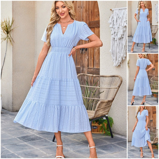 💜 LAST DAY PROMOTION - 50%OFF 💜💐Women's Lightweight Short Sleeve V Neck Elastic Waist Dress