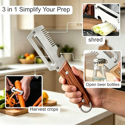 🥕 Peel, Julienne & Open Bottles – 3-in-1 Kitchen Tool with Stainless Steel Blade. 50% Off. UK Stock