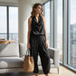 📢📢 50% OFF !! ⏰ Women's Sleeveless Cowl Neck Jumpsuit – Halter, Wide-Leg & Elegant – Perfect for Evenings, Weddings & Special Occasions 🍷✨